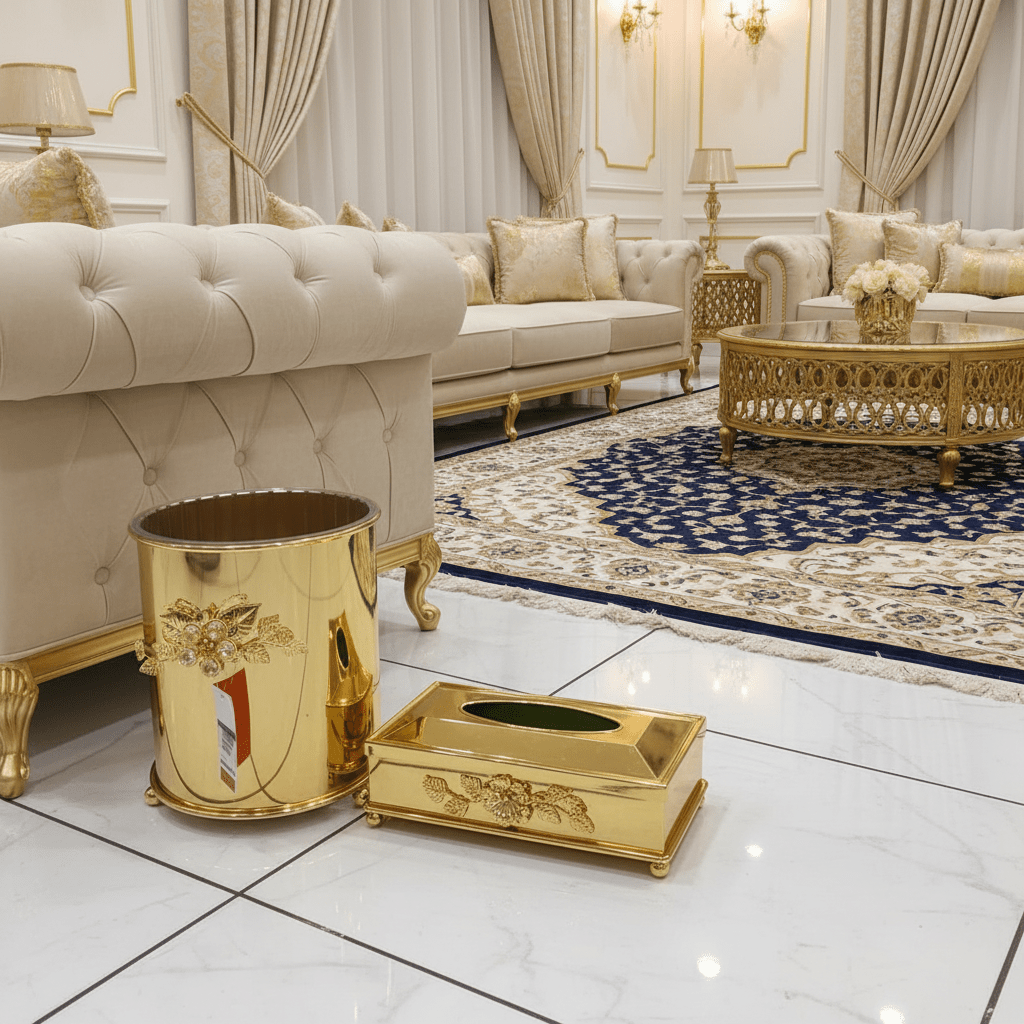 Pilsco Acrylic Dustbin with Gold Metal Base and Tissue Box Set – Premium Finish for Home & Office – 26 × 22 cm & 26 × 13 cm - Al Kabayel Discount CentrePilsco Acrylic Dustbin with Gold Metal Base and Tissue Box Set – Premium Finish for Home & Office – 26 × 22 cm & 26 × 13 cmOrganizers & AccessoriesPILSCOAl Kabayel Discount Centre