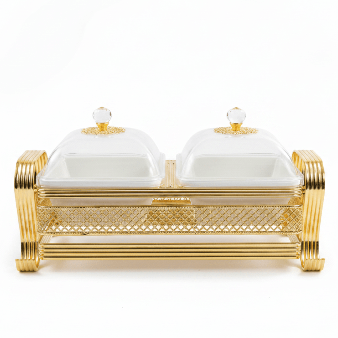 Pilsco Luxury White Ceramic Dual Candy Bowl with Premium Gold Metal Holder & Decorative Lid – Elegant Majlis Serving Tray 25×12 cm - Al Kabayel Discount CentrePilsco Luxury White Ceramic Dual Candy Bowl with Premium Gold Metal Holder & Decorative Lid – Elegant Majlis Serving Tray 25×12 cmJars & Food SaversPILSCOAl Kabayel Discount Centre