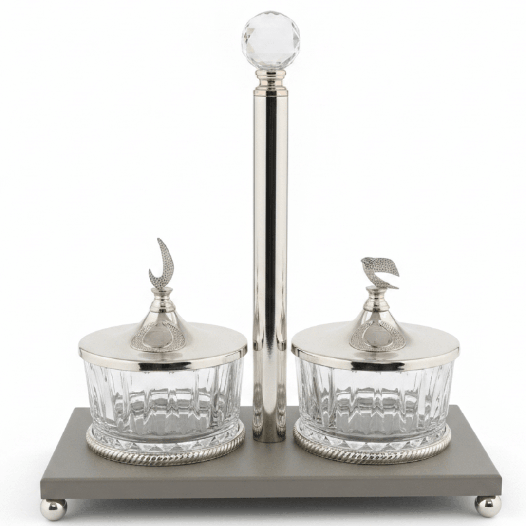 Pilsco Premium White Ceramic Candy Bowl with Elegant Silver Metal Holder & Lid – Luxury 2 - Section Serving Dish for Sweets and Nuts 25×12 cm - Al Kabayel Discount CentrePilsco Premium White Ceramic Candy Bowl with Elegant Silver Metal Holder & Lid – Luxury 2 - Section Serving Dish for Sweets and Nuts 25×12 cmJars & Food SaversPILSCOAl Kabayel Discount Centre
