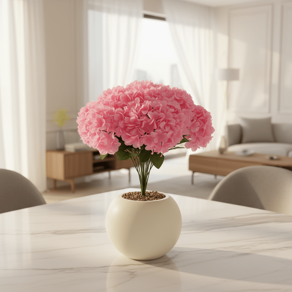 Pink Artificial Hydrangea Flower Arrangement in Cream Ball Pot | 35cm | Premium Faux Floral Decor - Al Kabayel Discount CentrePink Artificial Hydrangea Flower Arrangement in Cream Ball Pot | 35cm | Premium Faux Floral DecorArtificial FloraAKDCAl Kabayel Discount Centre