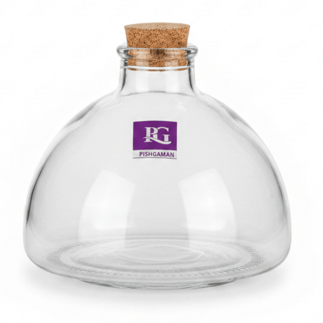 Pishgaman Round Glass Bottle with Cork Lid | 10×12cm - Al Kabayel Discount CentrePishgaman Round Glass Bottle with Cork Lid | 10×12cmJars & Food SaversPISHGAMANAl Kabayel Discount Centre