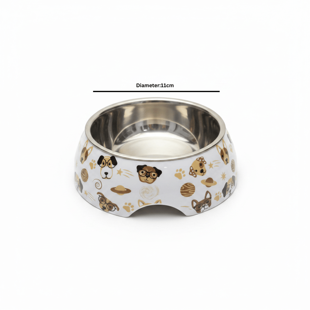 Plastic & Metal White Cartoon Dog Print Pet Feeding Bowl – 11cm - Al Kabayel Discount CentrePlastic & Metal White Cartoon Dog Print Pet Feeding Bowl – 11cmPet SuppliesAKDCAl Kabayel Discount Centre