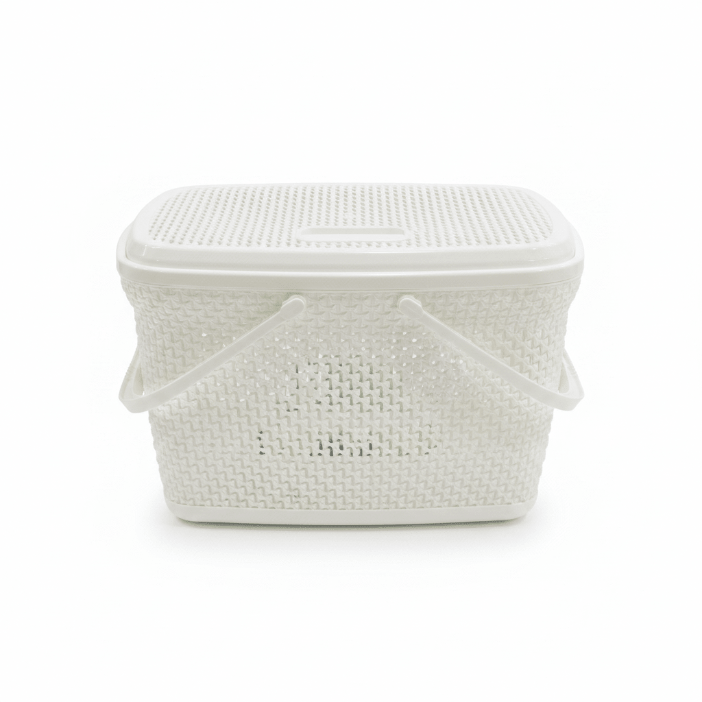 Polytime Plastic Picnic Basket with Lid & Handles - 30 × 45 × 35cm - Grey / White - Al Kabayel Discount CentrePolytime Plastic Picnic Basket with Lid & Handles - 30 × 45 × 35cm - Grey / WhiteOrganizers & AccessoriesPOLYTIMEAl Kabayel Discount Centre
