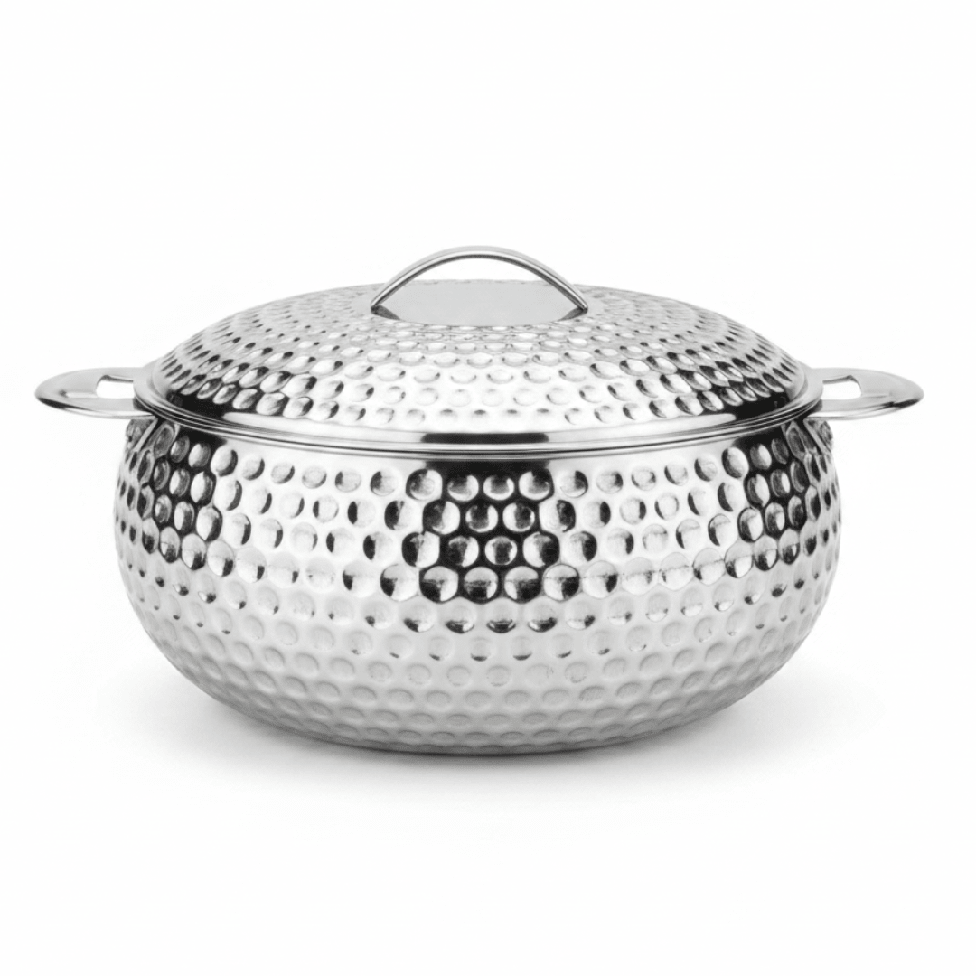 Pradeep Shahla Silver Stainless Steel Hotpot | Hammered Diamond-Texture Insulated Casserole Dish with Lid & Handles | - Al Kabayel Discount CentrePradeep Shahla Silver Stainless Steel Hotpot | Hammered Diamond-Texture Insulated Casserole Dish with Lid & Handles |CasserolesPRADEEPAl Kabayel Discount Centre