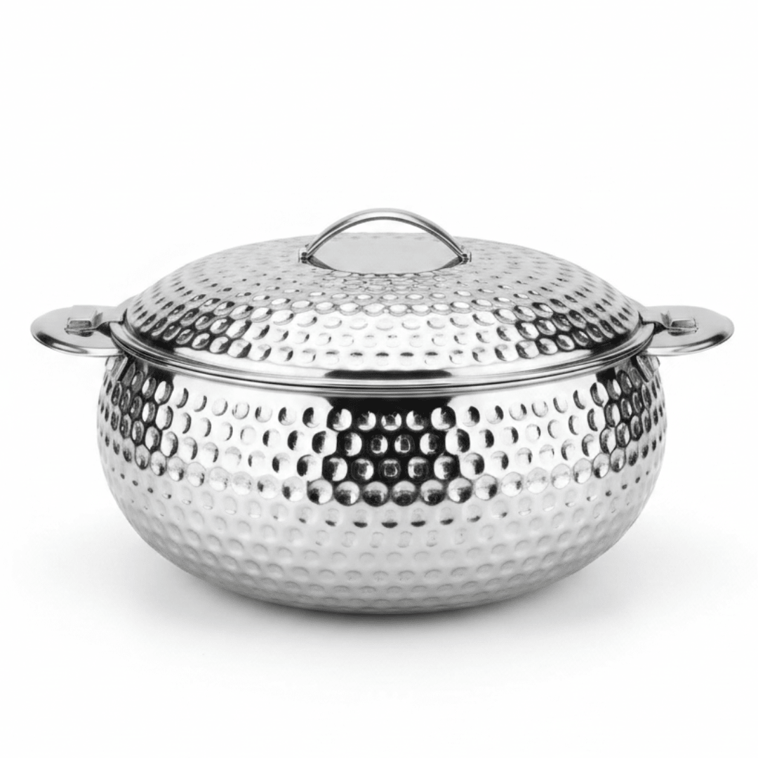 Pradeep Shahla Silver Stainless Steel Hotpot | Hammered Diamond-Texture Insulated Casserole Dish with Lid & Handles | - Al Kabayel Discount CentrePradeep Shahla Silver Stainless Steel Hotpot | Hammered Diamond-Texture Insulated Casserole Dish with Lid & Handles |CasserolesPRADEEPAl Kabayel Discount Centre