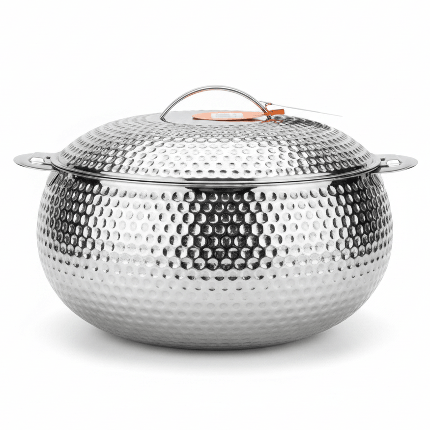 Pradeep Shahla Silver Stainless Steel Hotpot | Hammered Diamond-Texture Insulated Casserole Dish with Lid & Handles | - Al Kabayel Discount CentrePradeep Shahla Silver Stainless Steel Hotpot | Hammered Diamond-Texture Insulated Casserole Dish with Lid & Handles |CasserolesPRADEEPAl Kabayel Discount Centre