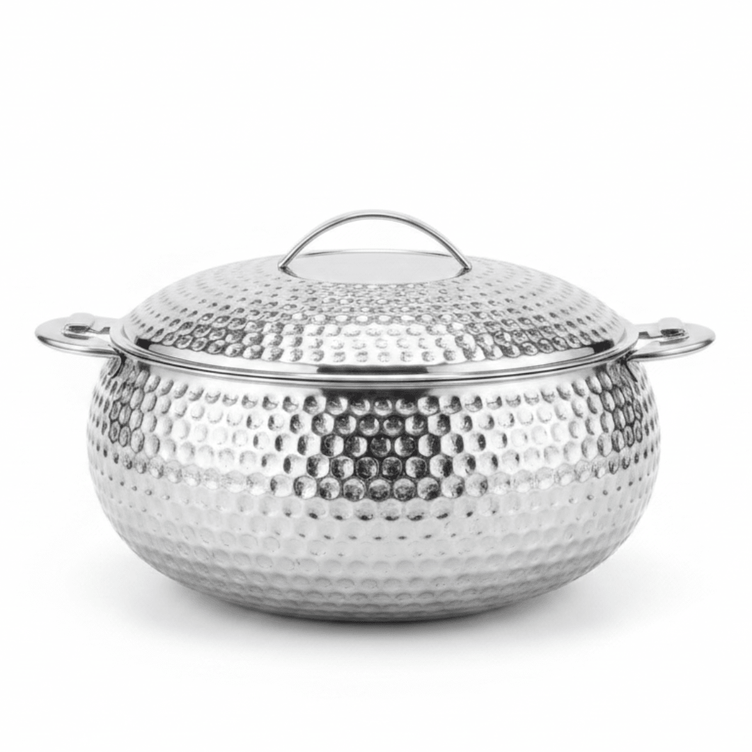 Pradeep Shahla Silver Stainless Steel Hotpot | Hammered Diamond-Texture Insulated Casserole Dish with Lid & Handles | - Al Kabayel Discount CentrePradeep Shahla Silver Stainless Steel Hotpot | Hammered Diamond-Texture Insulated Casserole Dish with Lid & Handles |CasserolesPRADEEPAl Kabayel Discount Centre