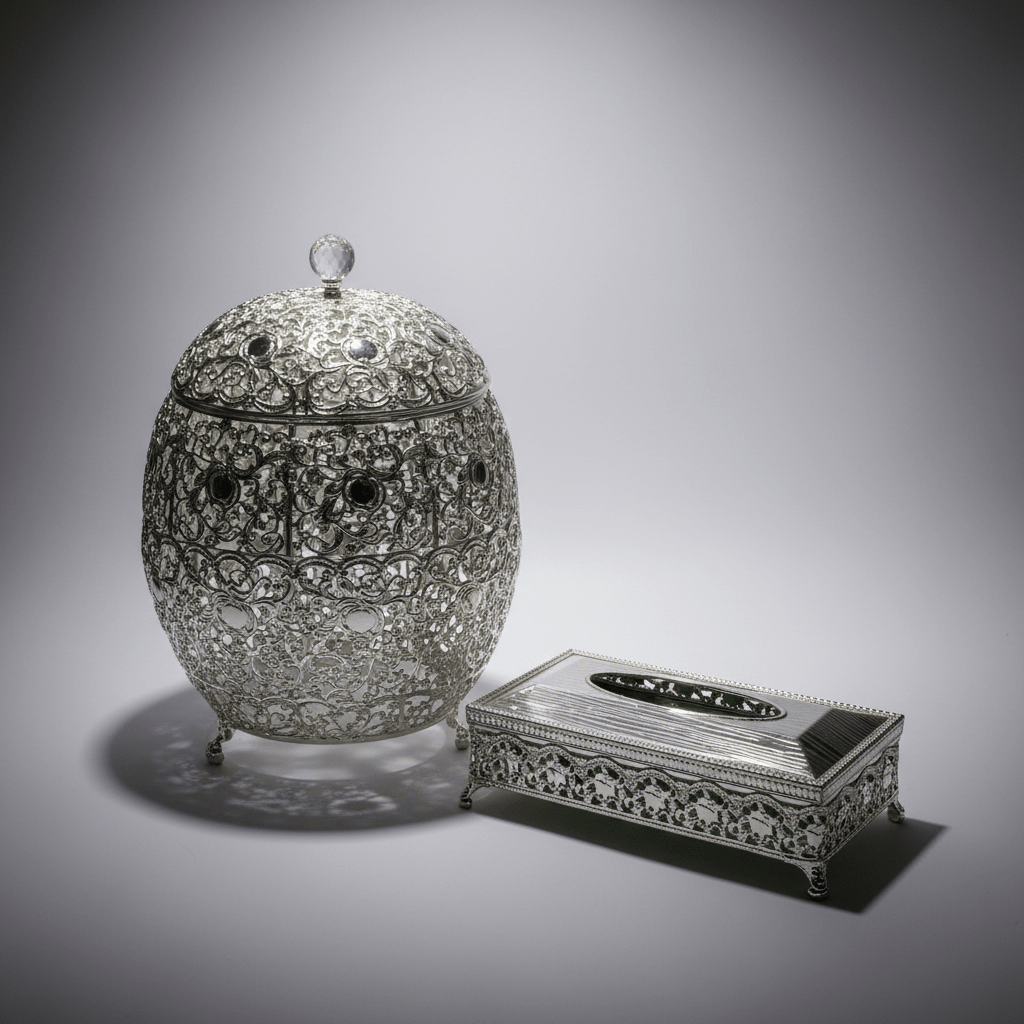 Premium Acrylic Dustbin with Silver Metal Base and Matching Tissue Box Set – Modern Bathroom & Office Use – 36 × 21 cm & 26 × 13 cm - Al Kabayel Discount CentrePremium Acrylic Dustbin with Silver Metal Base and Matching Tissue Box Set – Modern Bathroom & Office Use – 36 × 21 cm & 26 × 13 cmOrganizers & AccessoriesAKDCAl Kabayel Discount Centre