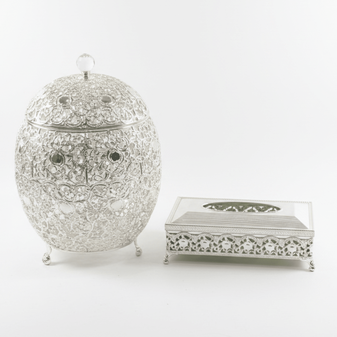 Premium Acrylic Dustbin with Silver Metal Base and Matching Tissue Box Set – Modern Bathroom & Office Use – 36 × 21 cm & 26 × 13 cm - Al Kabayel Discount CentrePremium Acrylic Dustbin with Silver Metal Base and Matching Tissue Box Set – Modern Bathroom & Office Use – 36 × 21 cm & 26 × 13 cmOrganizers & AccessoriesAKDCAl Kabayel Discount Centre