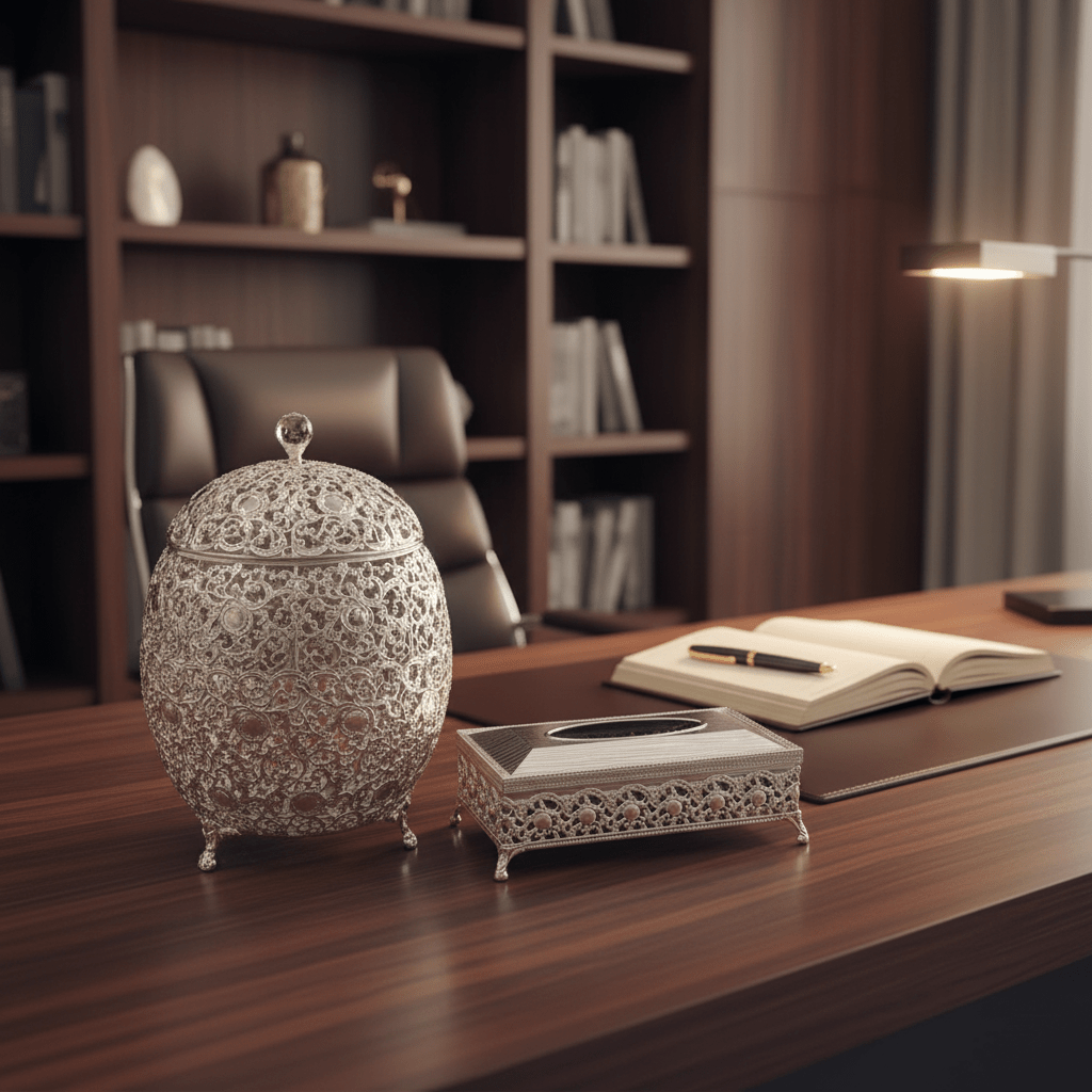 Premium Acrylic Dustbin with Silver Metal Base and Matching Tissue Box Set – Modern Bathroom & Office Use – 36 × 21 cm & 26 × 13 cm - Al Kabayel Discount CentrePremium Acrylic Dustbin with Silver Metal Base and Matching Tissue Box Set – Modern Bathroom & Office Use – 36 × 21 cm & 26 × 13 cmOrganizers & AccessoriesAKDCAl Kabayel Discount Centre