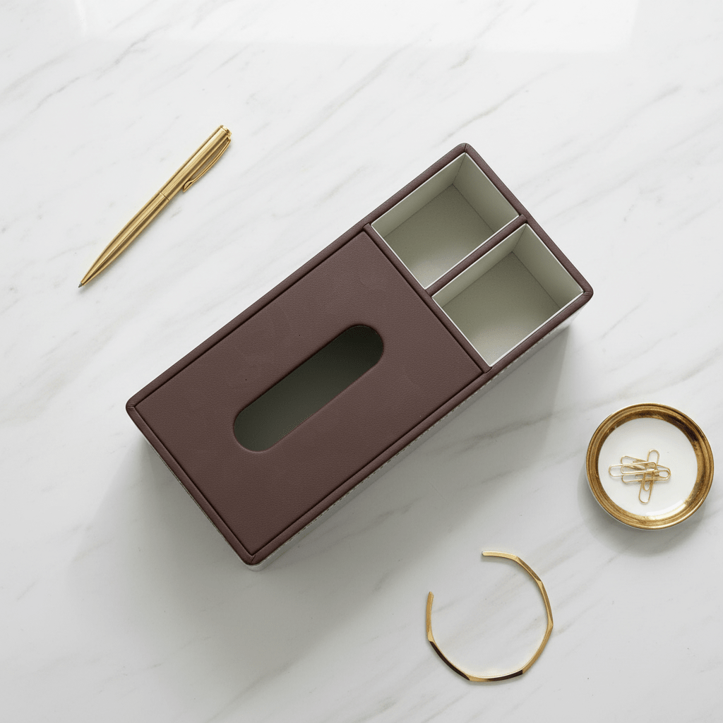 Premium Leather - Look Tissue Box with Organizer Compartments | Brown & Grey | 29×13×10 cm - Al Kabayel Discount CentrePremium Leather - Look Tissue Box with Organizer Compartments | Brown & Grey | 29×13×10 cmNapkin Holders & Tissue BoxAKDCAl Kabayel Discount Centre