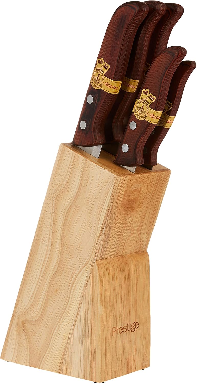 Prestige Knife Set Of 6 Pieces With Wooden Stand - Brown&Silver - Al Kabayel Discount CentrePrestige Knife Set Of 6 Pieces With Wooden Stand - Brown&SilverKitchen Utensils & GadgetsPRESTIGEAl Kabayel Discount Centre
