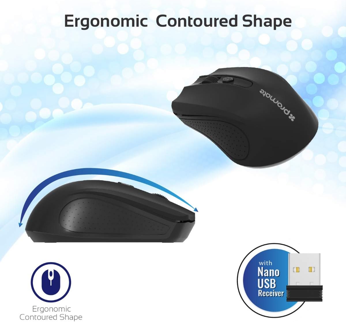 Promate 2.4G Portable Optical Wireless Mouse with USB Nano Receiver 10m Working Distance, Auto Sleep Function and 3 Adjustable DPI Level, Clix 8, Black - Al Kabayel Discount CentrePromate 2.4G Portable Optical Wireless Mouse with USB Nano Receiver 10m Working Distance, Auto Sleep Function and 3 Adjustable DPI Level, Clix 8, BlackElectronic AppliancesPROMATEAl Kabayel Discount Centre