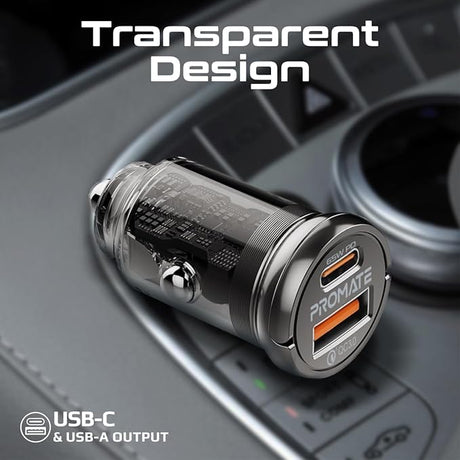 PROMATE Car Charger, Transparent 65W Ultra - Compact Car Adapter with USB Type - C Power Delivery Port, USB - A Port, Mini Handle - Al Kabayel Discount CentrePROMATE Car Charger, Transparent 65W Ultra - Compact Car Adapter with USB Type - C Power Delivery Port, USB - A Port, Mini HandleCords & AdaptersPROMATEAl Kabayel Discount Centre