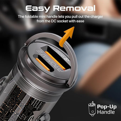 PROMATE Car Charger, Transparent 65W Ultra - Compact Car Adapter with USB Type - C Power Delivery Port, USB - A Port, Mini Handle - Al Kabayel Discount CentrePROMATE Car Charger, Transparent 65W Ultra - Compact Car Adapter with USB Type - C Power Delivery Port, USB - A Port, Mini HandleCords & AdaptersPROMATEAl Kabayel Discount Centre