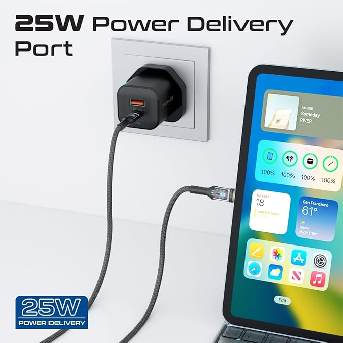 PROMATE Dual Port Wall Charger,25W USB - C USB - A Charge Ports, 60W USB - C, 1.2meter Transparent Cable - Al Kabayel Discount CentrePROMATE Dual Port Wall Charger,25W USB - C USB - A Charge Ports, 60W USB - C, 1.2meter Transparent CableCords & AdaptersPROMATEAl Kabayel Discount Centre