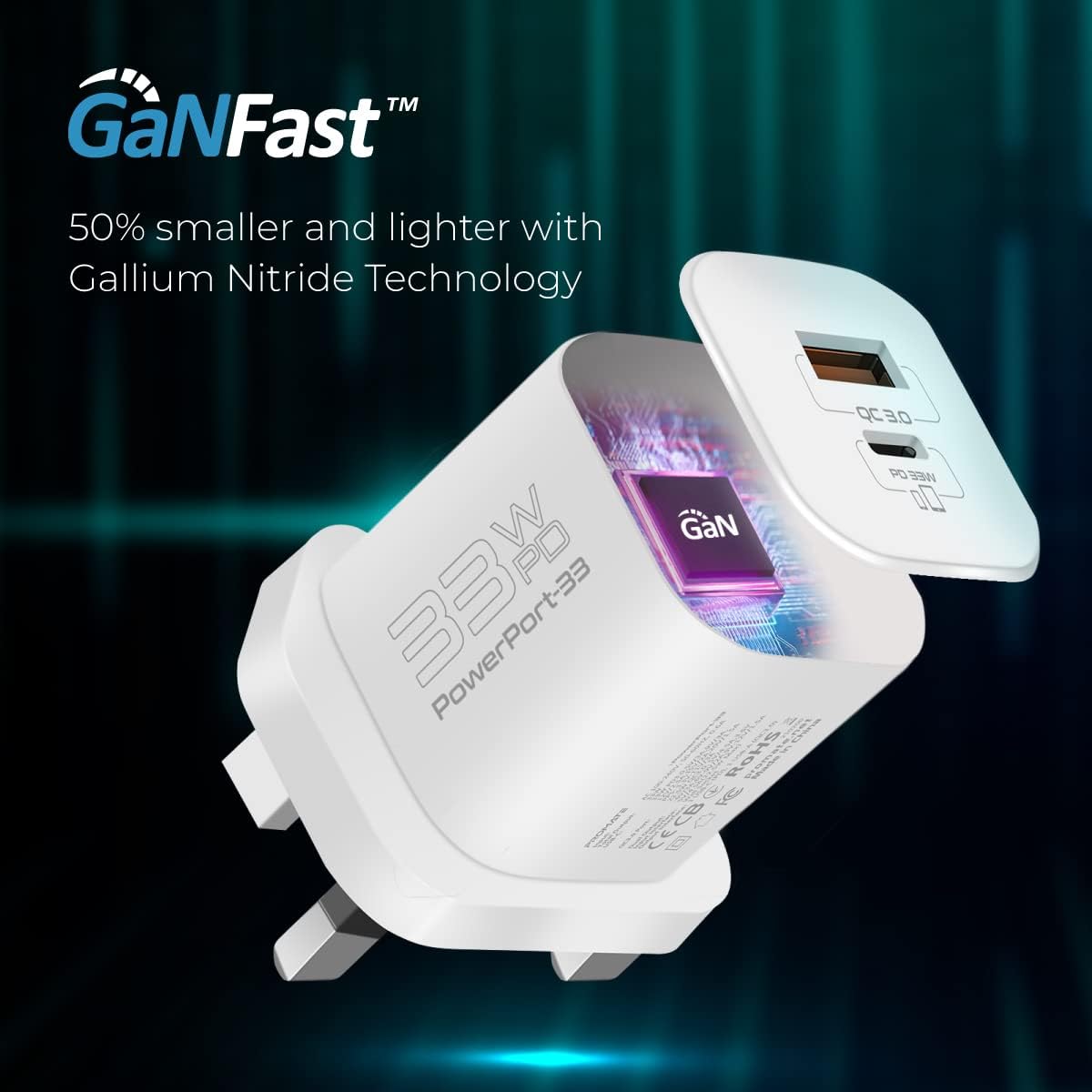 Promate GaN USB - C Charger, Ultra - Compact 33W USB - C Power Delivery Wall Charger with Fast 22.5W QC 3.0 Charging Port, Adaptive Smart Charging and Short - Circuit Protection for iPhone 15, PowerPort - 33 - Al Kabayel Discount CentrePromate GaN USB - C Charger, Ultra - Compact 33W USB - C Power Delivery Wall Charger with Fast 22.5W QC 3.0 Charging Port, Adaptive Smart Charging and Short - Circuit Protection for iPhone 15, PowerPort - 33Cords & AdaptersPROMATEAl Kabayel Discount Centre