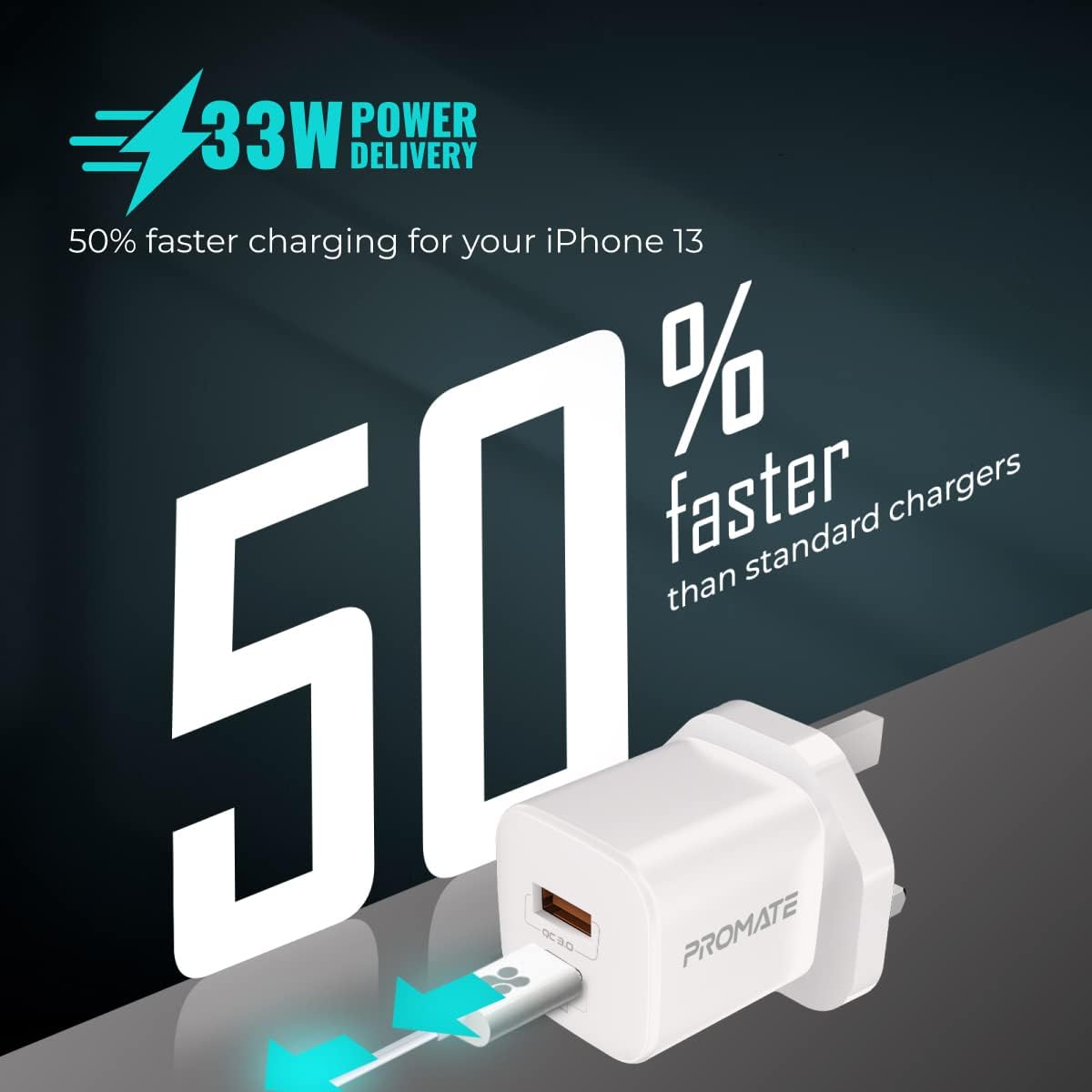 Promate GaN USB - C Charger, Ultra - Compact 33W USB - C Power Delivery Wall Charger with Fast 22.5W QC 3.0 Charging Port, Adaptive Smart Charging and Short - Circuit Protection for iPhone 15, PowerPort - 33 - Al Kabayel Discount CentrePromate GaN USB - C Charger, Ultra - Compact 33W USB - C Power Delivery Wall Charger with Fast 22.5W QC 3.0 Charging Port, Adaptive Smart Charging and Short - Circuit Protection for iPhone 15, PowerPort - 33Cords & AdaptersPROMATEAl Kabayel Discount Centre