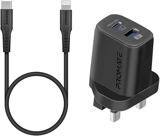 PROMATE iPhone 15 Dual Port AC Charger with USB - C to Lightning Cable, 25W Power Delivery Port, 480 Mbps Data Sync, 1.2meter Length - Al Kabayel Discount CentrePROMATE iPhone 15 Dual Port AC Charger with USB - C to Lightning Cable, 25W Power Delivery Port, 480 Mbps Data Sync, 1.2meter LengthCords & AdaptersPROMATEAl Kabayel Discount Centre