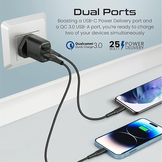 PROMATE iPhone 15 Dual Port AC Charger with USB - C to Lightning Cable, 25W Power Delivery Port, 480 Mbps Data Sync, 1.2meter Length - Al Kabayel Discount CentrePROMATE iPhone 15 Dual Port AC Charger with USB - C to Lightning Cable, 25W Power Delivery Port, 480 Mbps Data Sync, 1.2meter LengthCords & AdaptersPROMATEAl Kabayel Discount Centre