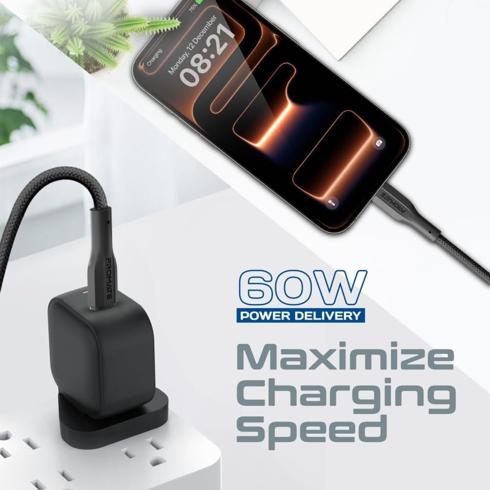 Promate Super - Flexible 60W USB - C to USB - C Fast Charging Cable (3M) PD 3A Type - C Charger Cord for iPhone 15 16 17, Tablets, Laptops, MacBook, iPad Pro, Samsung S24 S25 S26 ZFold7, Pixel - Black - Al Kabayel Discount CentrePromate Super - Flexible 60W USB - C to USB - C Fast Charging Cable (3M) PD 3A Type - C Charger Cord for iPhone 15 16 17, Tablets, Laptops, MacBook, iPad Pro, Samsung S24 S25 S26 ZFold7, Pixel - BlackCords & AdaptersPROMATEAl Kabayel Discount Centre