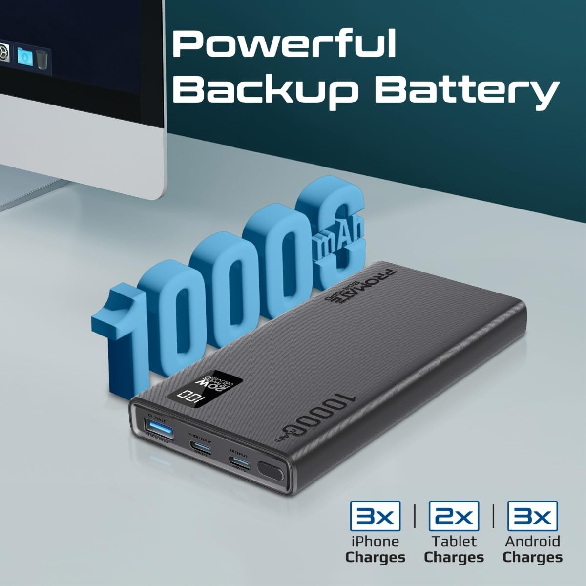 Promate Universal 10000mAh Ultra - Slim Power Bank, with 20W USB - C Input/Output Port, QC 3.0 Output, USB - C Ports, LCD Screen and Over - Heating Protection for Smartphones and Tablets, Bolt - 10PD - Al Kabayel Discount CentrePromate Universal 10000mAh Ultra - Slim Power Bank, with 20W USB - C Input/Output Port, QC 3.0 Output, USB - C Ports, LCD Screen and Over - Heating Protection for Smartphones and Tablets, Bolt - 10PDMobile AccessoriesPROMATEAl Kabayel Discount Centre