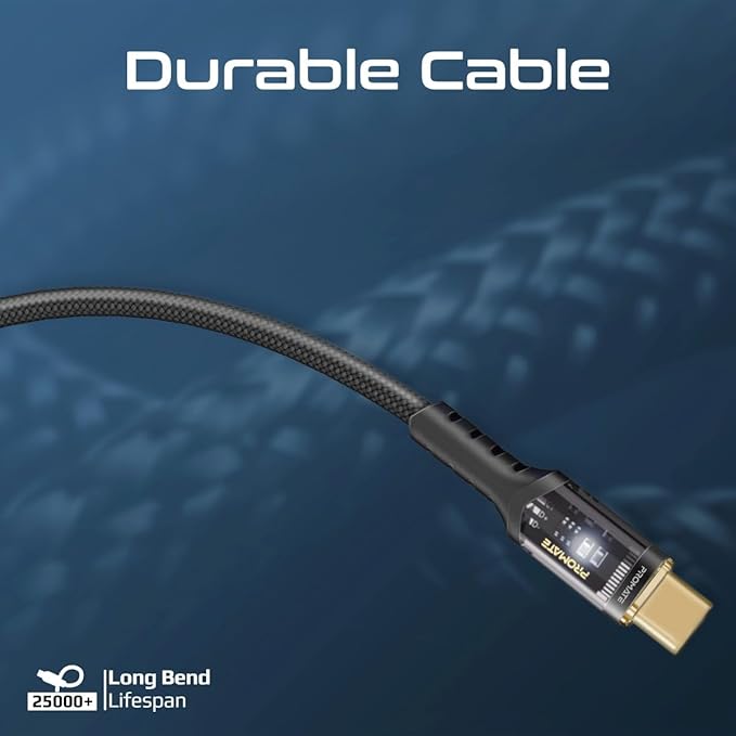 PROMATE USB - C to USB - C Cable, 1.2meter Fast - Charging 100W, LED, 480Mbps Data Sync, LucidLine - CC120 Black - Al Kabayel Discount CentrePROMATE USB - C to USB - C Cable, 1.2meter Fast - Charging 100W, LED, 480Mbps Data Sync, LucidLine - CC120 BlackCords & AdaptersPROMATEAl Kabayel Discount Centre