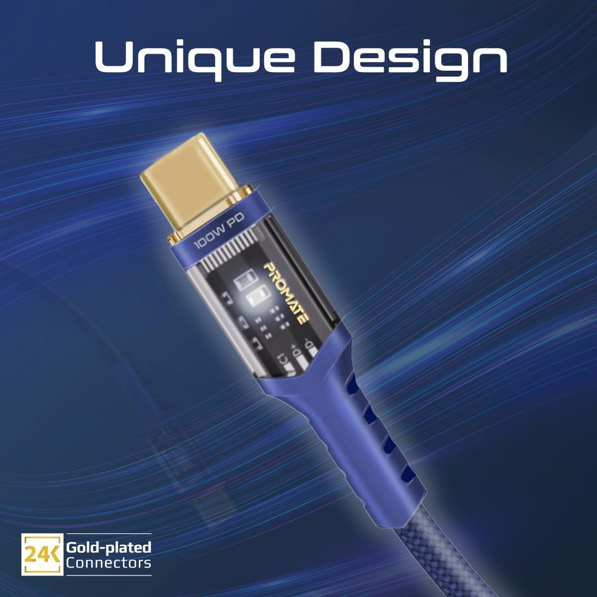 Promate USB - C to USB - C Cable, Fast - Charging 100W Power Delivery Type - C Cable with Transparent Tips, LED, 25000+ Long Bend Lifespan, 480Mbps Data Sync and 120cm Nylon Braided Cord,LucidLine - CC120 Navy - Al Kabayel Discount CentrePromate USB - C to USB - C Cable, Fast - Charging 100W Power Delivery Type - C Cable with Transparent Tips, LED, 25000+ Long Bend Lifespan, 480Mbps Data Sync and 120cm Nylon Braided Cord,LucidLine - CC120 NavyCords & AdaptersPROMATEAl Kabayel Discount Centre