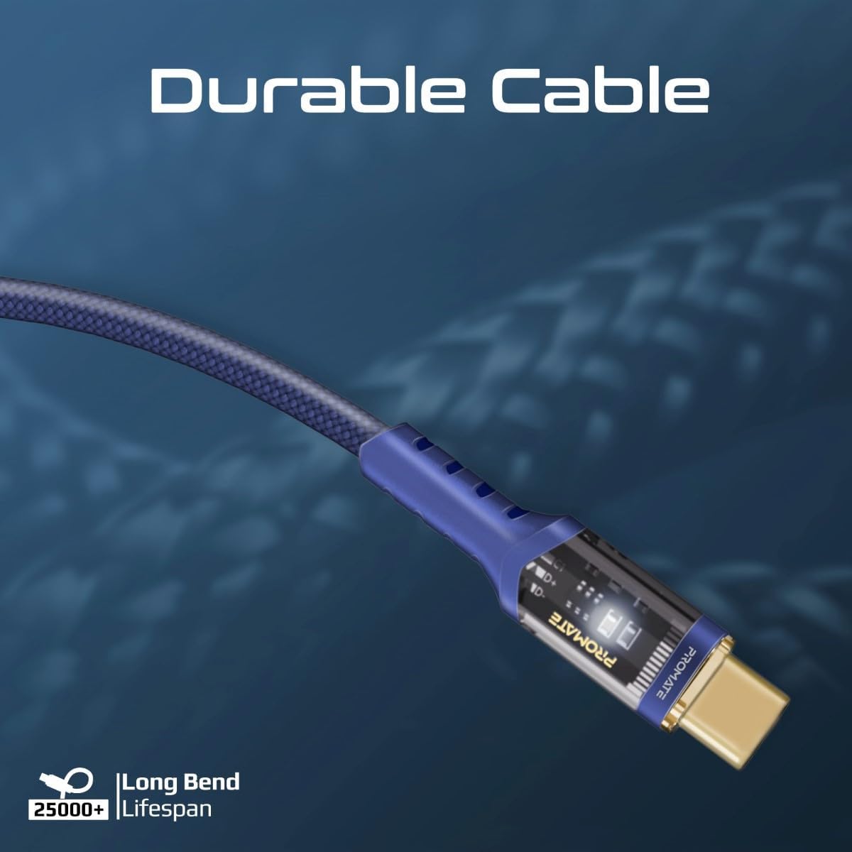 Promate USB - C to USB - C Cable, Fast - Charging 100W Power Delivery Type - C Cable with Transparent Tips, LED, 25000+ Long Bend Lifespan, 480Mbps Data Sync and 120cm Nylon Braided Cord,LucidLine - CC120 Navy - Al Kabayel Discount CentrePromate USB - C to USB - C Cable, Fast - Charging 100W Power Delivery Type - C Cable with Transparent Tips, LED, 25000+ Long Bend Lifespan, 480Mbps Data Sync and 120cm Nylon Braided Cord,LucidLine - CC120 NavyCords & AdaptersPROMATEAl Kabayel Discount Centre