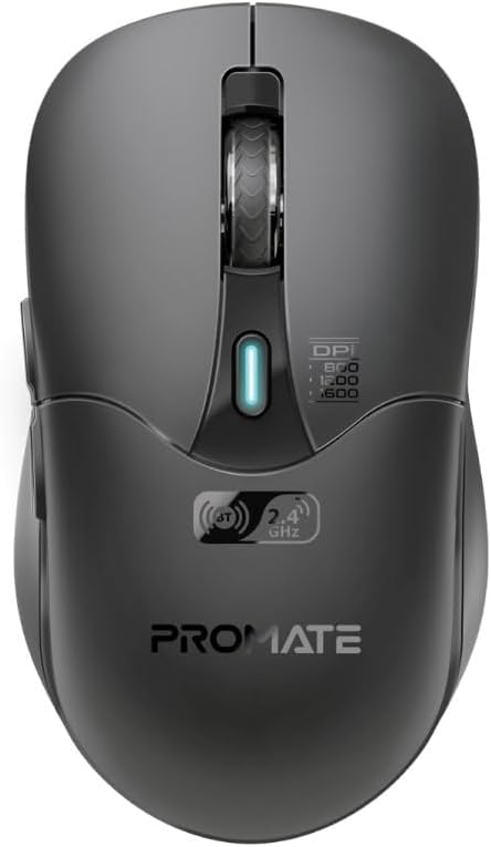 Promate Wireless Mouse, Ergonomic 500mAh Rechargeable Mice, Dual Mode Connectivity, Bluetooth v5.1, 2.4Ghz Transmission, Adjustable 1600DPI, 6 Functional Buttons for MacBook, Dell, Asus, SAMO.BLACK - Al Kabayel Discount CentrePromate Wireless Mouse, Ergonomic 500mAh Rechargeable Mice, Dual Mode Connectivity, Bluetooth v5.1, 2.4Ghz Transmission, Adjustable 1600DPI, 6 Functional Buttons for MacBook, Dell, Asus, SAMO.BLACKElectronic AppliancesPROMATEAl Kabayel Discount Centre