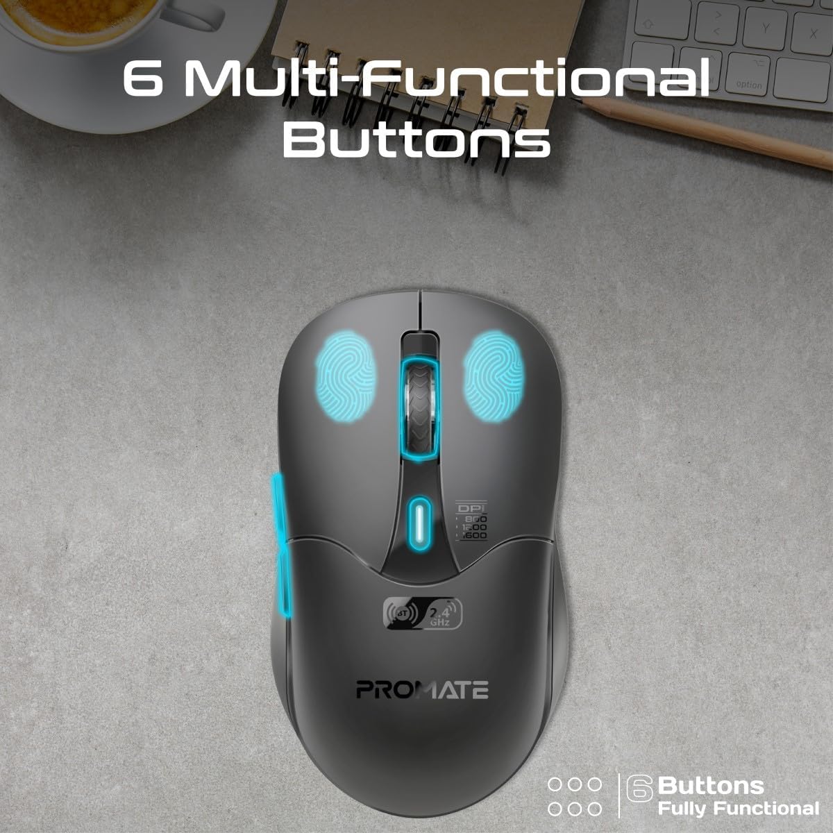 Promate Wireless Mouse, Ergonomic 500mAh Rechargeable Mice, Dual Mode Connectivity, Bluetooth v5.1, 2.4Ghz Transmission, Adjustable 1600DPI, 6 Functional Buttons for MacBook, Dell, Asus, SAMO.BLACK - Al Kabayel Discount CentrePromate Wireless Mouse, Ergonomic 500mAh Rechargeable Mice, Dual Mode Connectivity, Bluetooth v5.1, 2.4Ghz Transmission, Adjustable 1600DPI, 6 Functional Buttons for MacBook, Dell, Asus, SAMO.BLACKElectronic AppliancesPROMATEAl Kabayel Discount Centre