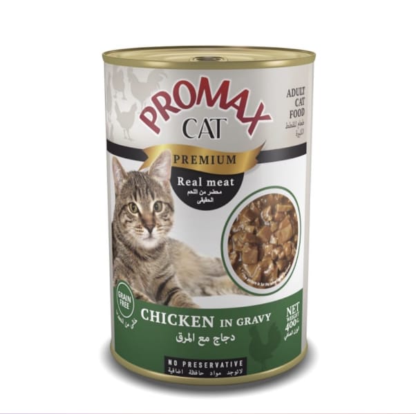 PROMAX Premium Cat Food, Chicken in Rich Gravy, 400g Can - Al Kabayel Discount CentrePROMAX Premium Cat Food, Chicken in Rich Gravy, 400g CanPet SuppliesPROMAXAl Kabayel Discount Centre