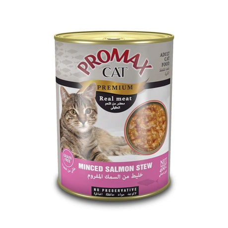PROMAX Premium Cat Food, Minced Salmon Stew, 400g Can - Al Kabayel Discount CentrePROMAX Premium Cat Food, Minced Salmon Stew, 400g CanPet SuppliesPROMAXAl Kabayel Discount Centre