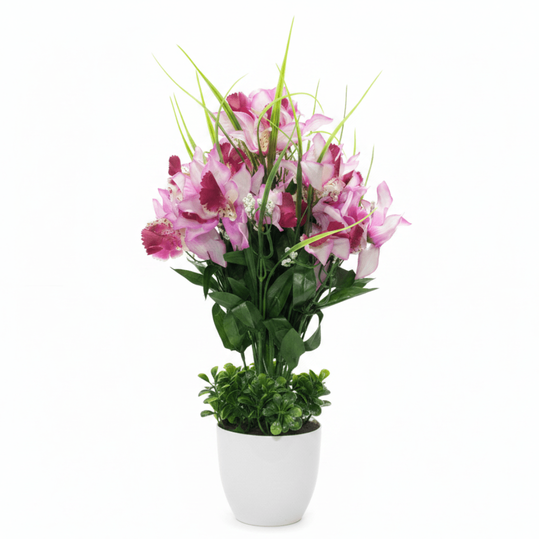 Purple & White Artificial Orchid Flower Plant with White Ceramic Vase – 38cm | Premium Home Décor - Al Kabayel Discount CentrePurple & White Artificial Orchid Flower Plant with White Ceramic Vase – 38cm | Premium Home DécorArtificial FloraAKDCAl Kabayel Discount Centre