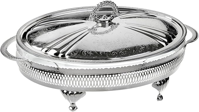 Queen Anne Oval Casserole Dish In Silver Plated Serving Frame With Lid 15 X 21.5 X 33.6cm - Al Kabayel Discount CentreQueen Anne Oval Casserole Dish In Silver Plated Serving Frame With Lid 15 X 21.5 X 33.6cmStylish ServewareQUEEN ANNEAl Kabayel Discount Centre