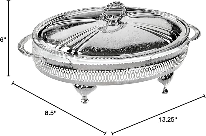 Queen Anne Oval Casserole Dish In Silver Plated Serving Frame With Lid 15 X 21.5 X 33.6cm - Al Kabayel Discount CentreQueen Anne Oval Casserole Dish In Silver Plated Serving Frame With Lid 15 X 21.5 X 33.6cmStylish ServewareQUEEN ANNEAl Kabayel Discount Centre