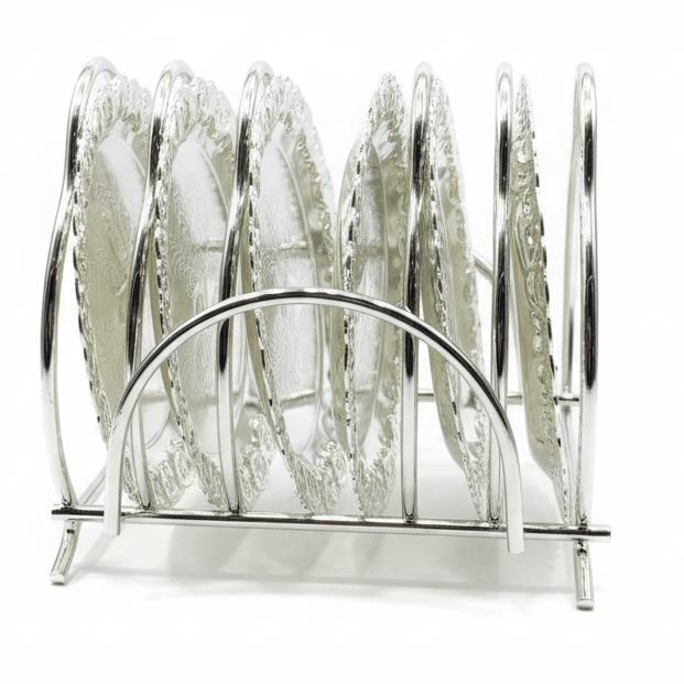 Queen Anne Silver Metal 6 - Piece Coaster Set with Stand for Table Protection & Elegant Dining – 9cm - Al Kabayel Discount CentreQueen Anne Silver Metal 6 - Piece Coaster Set with Stand for Table Protection & Elegant Dining – 9cmKitchen Utensils & GadgetsQUEEN ANNEAl Kabayel Discount Centre