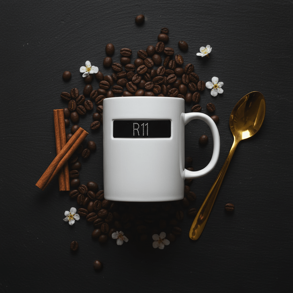 R11 Ceramic Mug 350ml | White Mug with Rhinestone Black Label Design - Al Kabayel Discount CentreR11 Ceramic Mug 350ml | White Mug with Rhinestone Black Label DesignMugsAKDCAl Kabayel Discount Centre