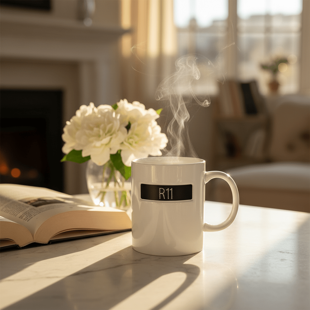 R11 Ceramic Mug 350ml | White Mug with Rhinestone Black Label Design - Al Kabayel Discount CentreR11 Ceramic Mug 350ml | White Mug with Rhinestone Black Label DesignMugsAKDCAl Kabayel Discount Centre