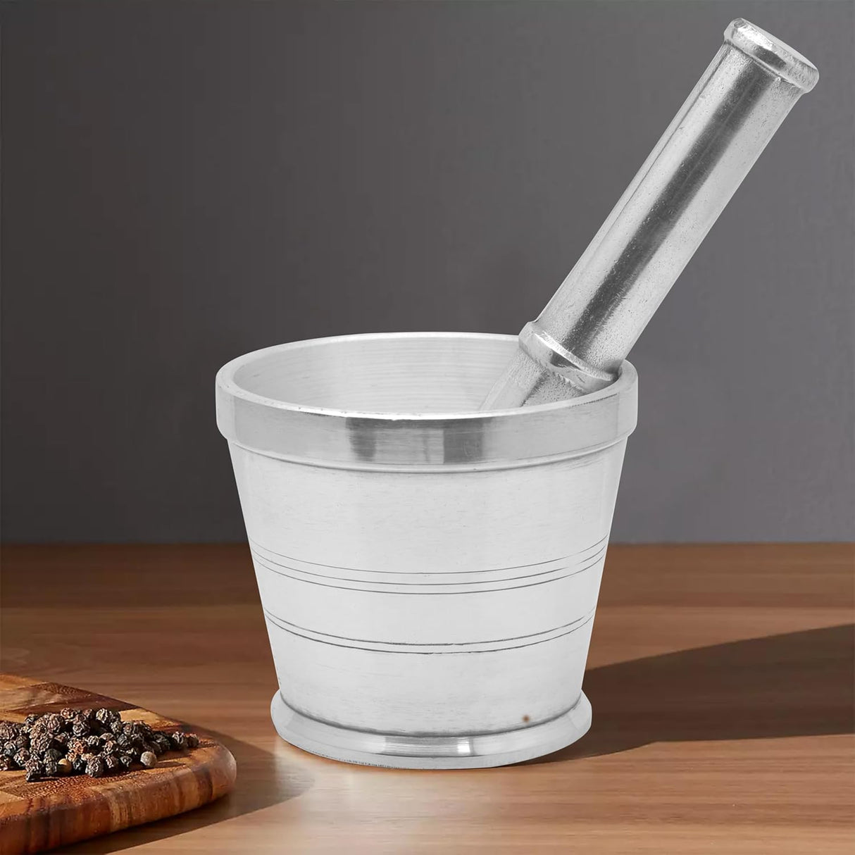 Raj Aluminium Mortar With Stand, Silver, RAM004, Garlic Crusher Manual Spices Grinder Chutney Maker Ideal for Ginger, Garlic, Herbs Grinder - 13CM - Al Kabayel Discount CentreRaj Aluminium Mortar With Stand, Silver, RAM004, Garlic Crusher Manual Spices Grinder Chutney Maker Ideal for Ginger, Garlic, Herbs Grinder - 13CMKitchen Utensils & GadgetsRAJAl Kabayel Discount Centre