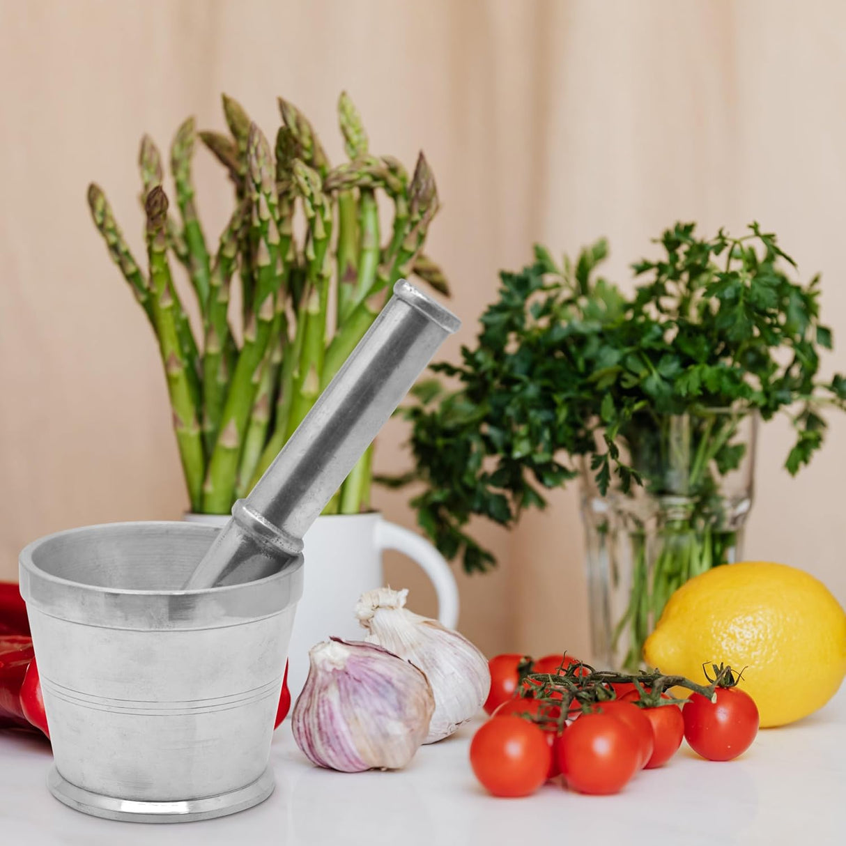 Raj Aluminium Mortar With Stand, Silver, RAM004, Garlic Crusher Manual Spices Grinder Chutney Maker Ideal for Ginger, Garlic, Herbs Grinder - 13CM - Al Kabayel Discount CentreRaj Aluminium Mortar With Stand, Silver, RAM004, Garlic Crusher Manual Spices Grinder Chutney Maker Ideal for Ginger, Garlic, Herbs Grinder - 13CMKitchen Utensils & GadgetsRAJAl Kabayel Discount Centre