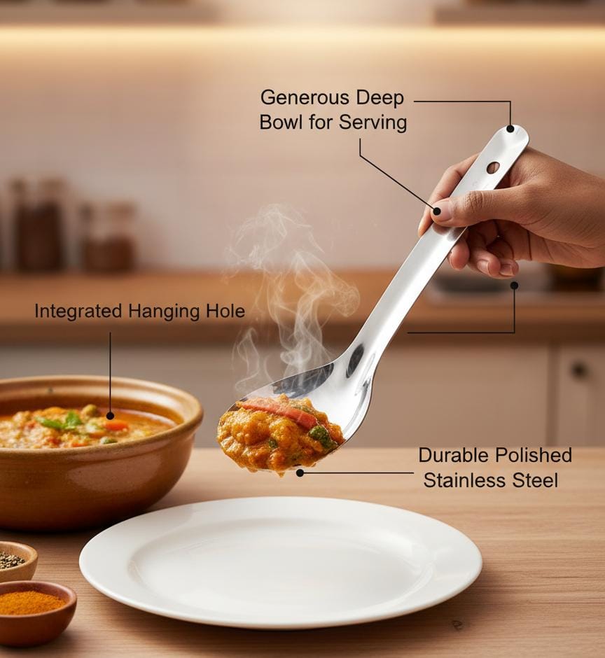 RAJ Extra - Large Stainless Steel Serving Spoon – Deep Float Design for Soups, Curries & Stews - Al Kabayel Discount CentreRAJ Extra - Large Stainless Steel Serving Spoon – Deep Float Design for Soups, Curries & StewsKitchen Utensils & GadgetsRAJAl Kabayel Discount Centre