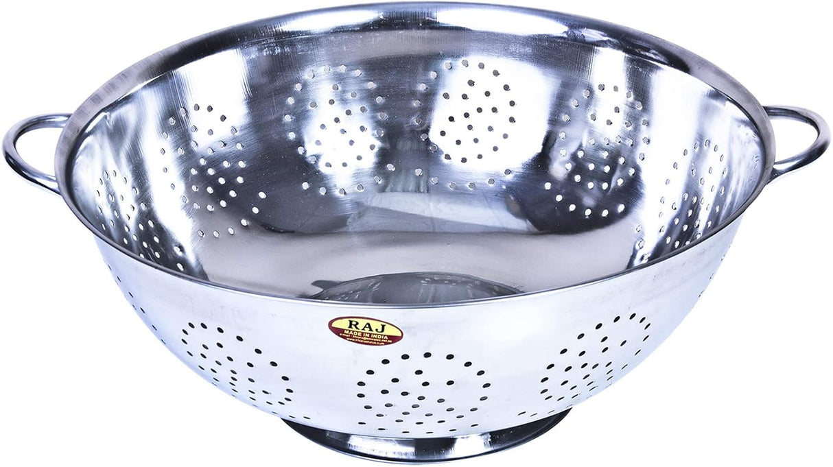 Raj Stainless Steel Colander Silver VC0013 Rice Colander Vegetable Colander Fruits Colander - 38CM - Al Kabayel Discount CentreRaj Stainless Steel Colander Silver VC0013 Rice Colander Vegetable Colander Fruits Colander - 38CMKitchen Utensils & GadgetsRAJAl Kabayel Discount Centre