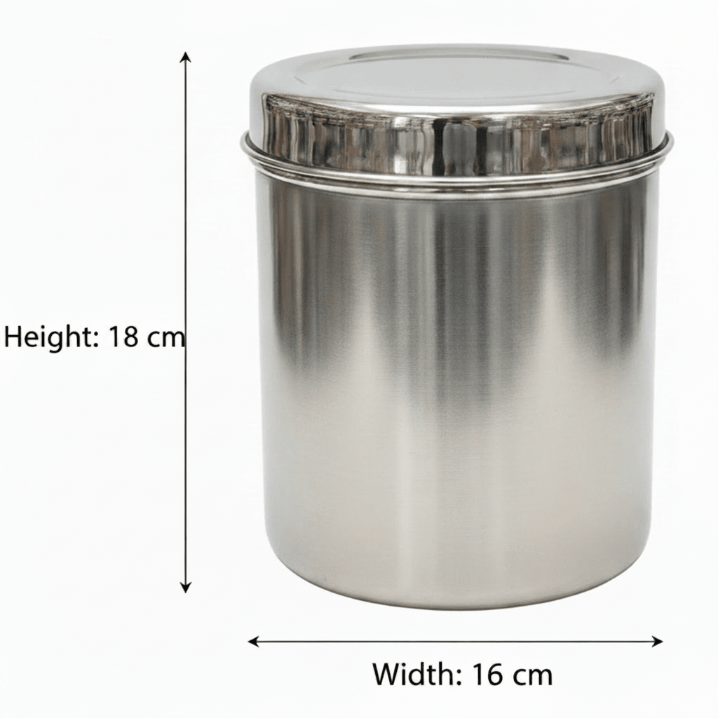 Raj Stainless Steel Dabba – 18×16 cm - Al Kabayel Discount CentreRaj Stainless Steel Dabba – 18×16 cmJars & Food SaversRAJAl Kabayel Discount Centre