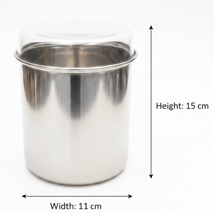 Raj Stainless Steel Dabba Container with Lid – 15×11 cm - Al Kabayel Discount CentreRaj Stainless Steel Dabba Container with Lid – 15×11 cmJars & Food SaversRAJAl Kabayel Discount Centre