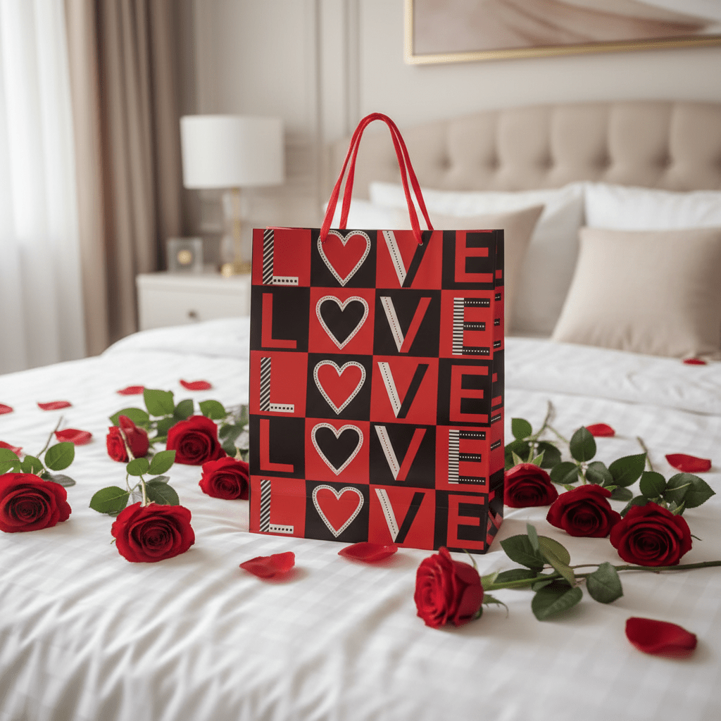 Red & Black LOVE Print Gift Bag with Heart Design | Premium Paper Gift Bag with Ribbon Handles | 40×30cm | - Al Kabayel Discount CentreRed & Black LOVE Print Gift Bag with Heart Design | Premium Paper Gift Bag with Ribbon Handles | 40×30cm |Packing & Wrapping SuppliesAKDCAl Kabayel Discount Centre