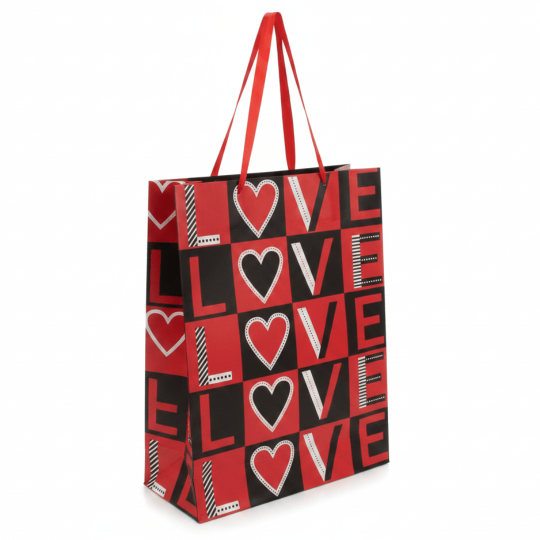 Red & Black LOVE Print Gift Bag with Heart Design | Premium Paper Gift Bag with Ribbon Handles | 40×30cm | - Al Kabayel Discount CentreRed & Black LOVE Print Gift Bag with Heart Design | Premium Paper Gift Bag with Ribbon Handles | 40×30cm |Packing & Wrapping SuppliesAKDCAl Kabayel Discount Centre