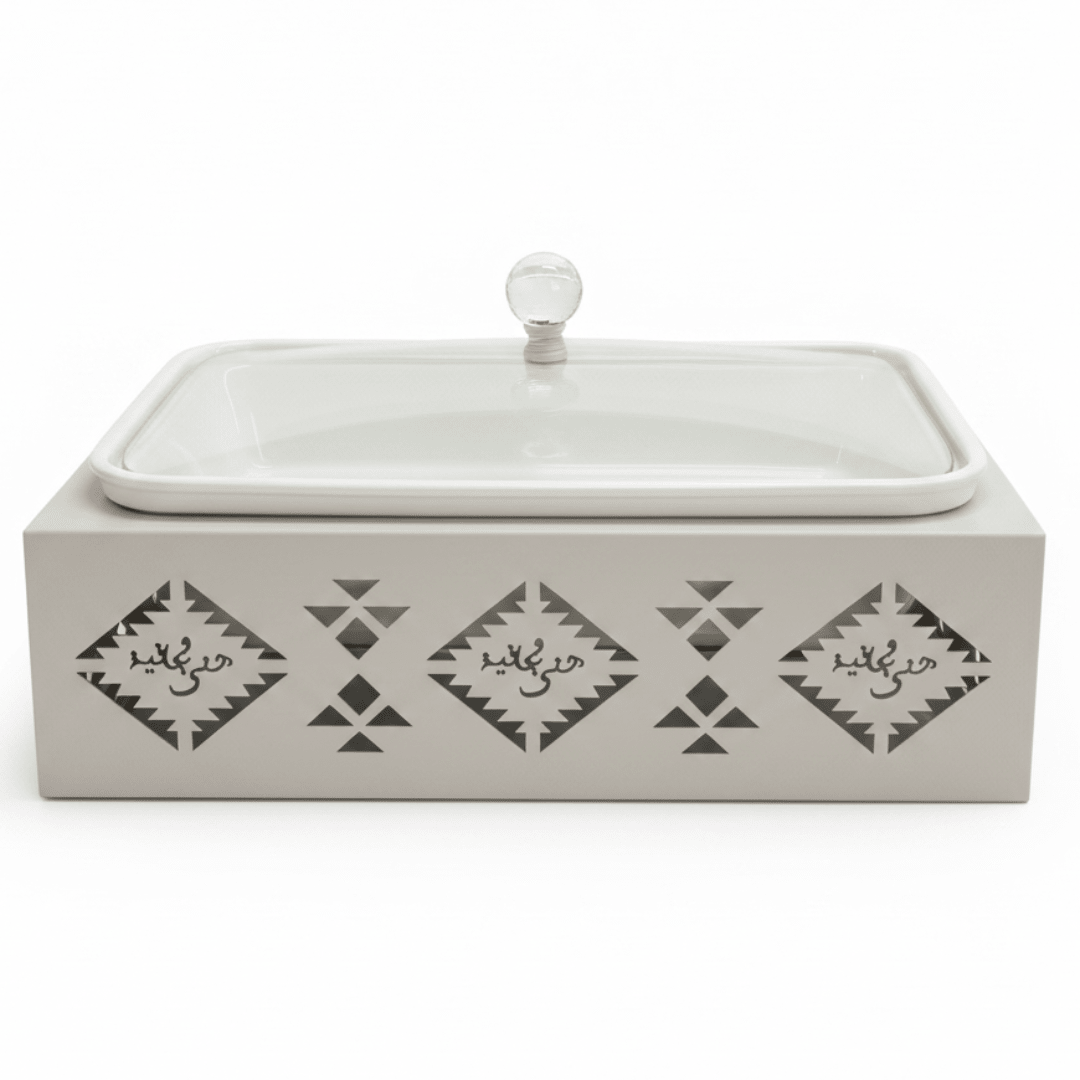 Red Home Elegant White Rectangular Ceramic Serving Tray with Off - White Metal Stand and Glass Lid for Serving, Baking, and Buffet Use (13.5 inch) - Al Kabayel Discount CentreRed Home Elegant White Rectangular Ceramic Serving Tray with Off - White Metal Stand and Glass Lid for Serving, Baking, and Buffet Use (13.5 inch)Serving TraysRED HOMEAl Kabayel Discount Centre