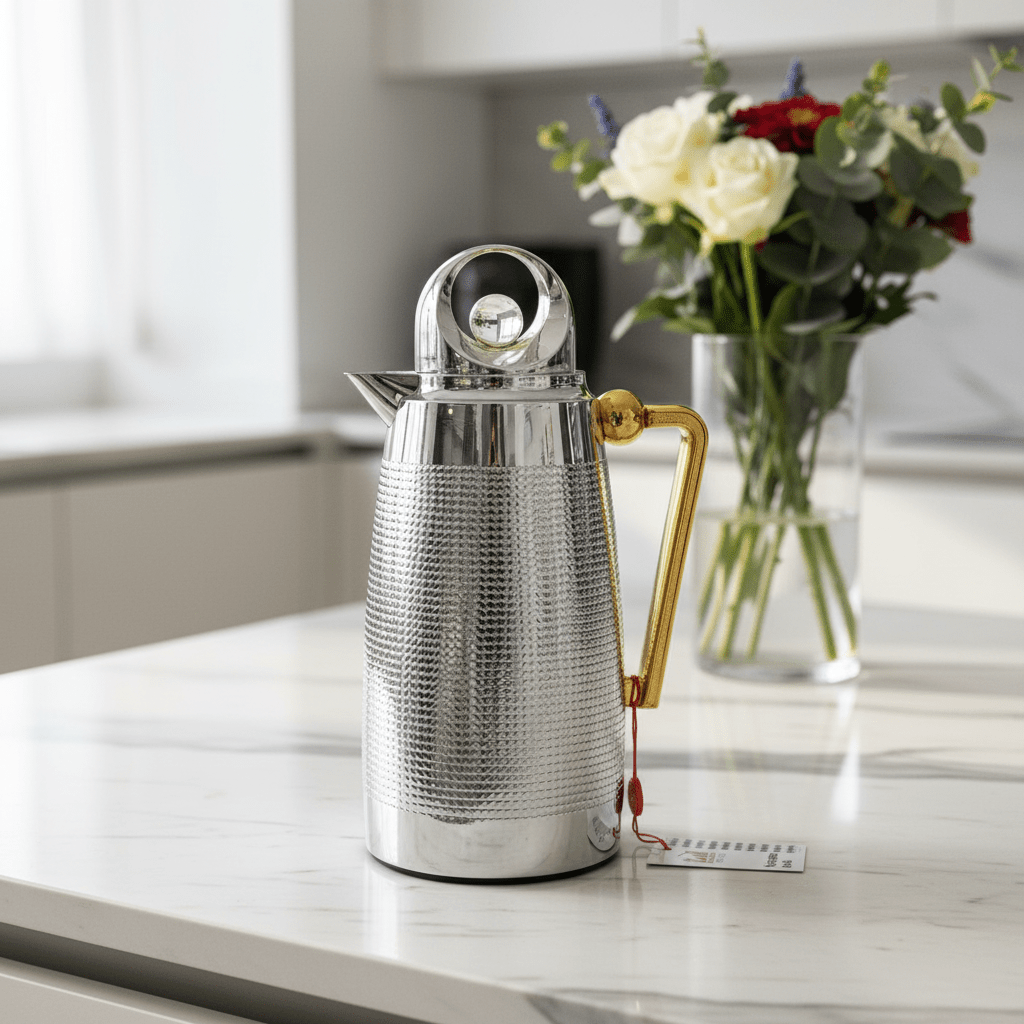 Red Home Glossy Nickel and Gold Design Vacuum Flask Elegant Insulated Beverage Container 1+1 Liter - Al Kabayel Discount CentreRed Home Glossy Nickel and Gold Design Vacuum Flask Elegant Insulated Beverage Container 1+1 LiterThermosREDAl Kabayel Discount Centre