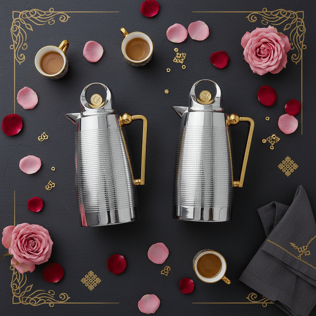 Red Home Glossy Nickel and Gold Design Vacuum Flask Elegant Insulated Beverage Container 1+1 Liter - Al Kabayel Discount CentreRed Home Glossy Nickel and Gold Design Vacuum Flask Elegant Insulated Beverage Container 1+1 LiterThermosREDAl Kabayel Discount Centre